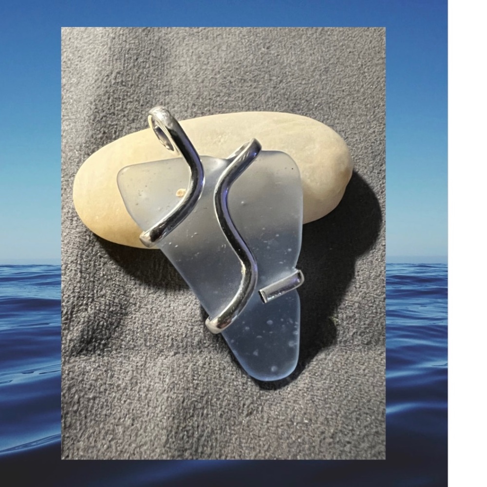 Carolina Blue Pompano Beach Glass Freeform Pendant With Large Bale